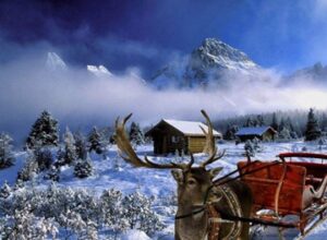 winter picture with raindeer and santa sleigh